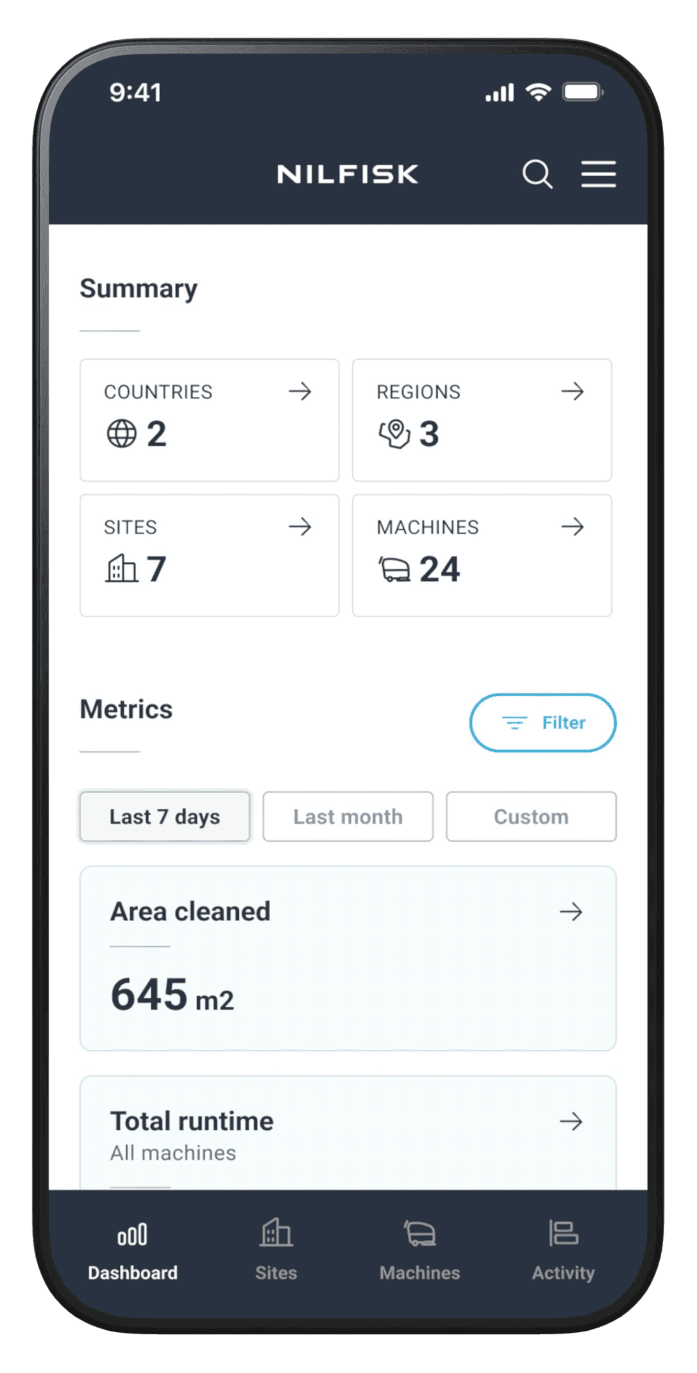 Nilfisk My Fleet screen 1